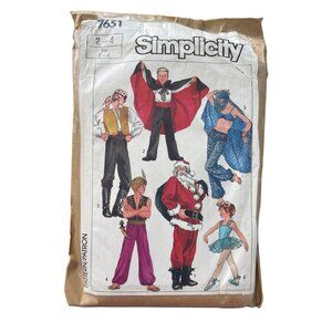 Simplicity 7651 Pattern Size 2-4 Child Genie Santa Vampire Ballet Pirate CUT